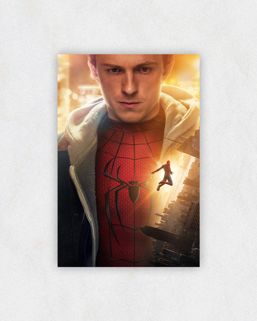 Unmasked Peter Parker Cityscape Poster