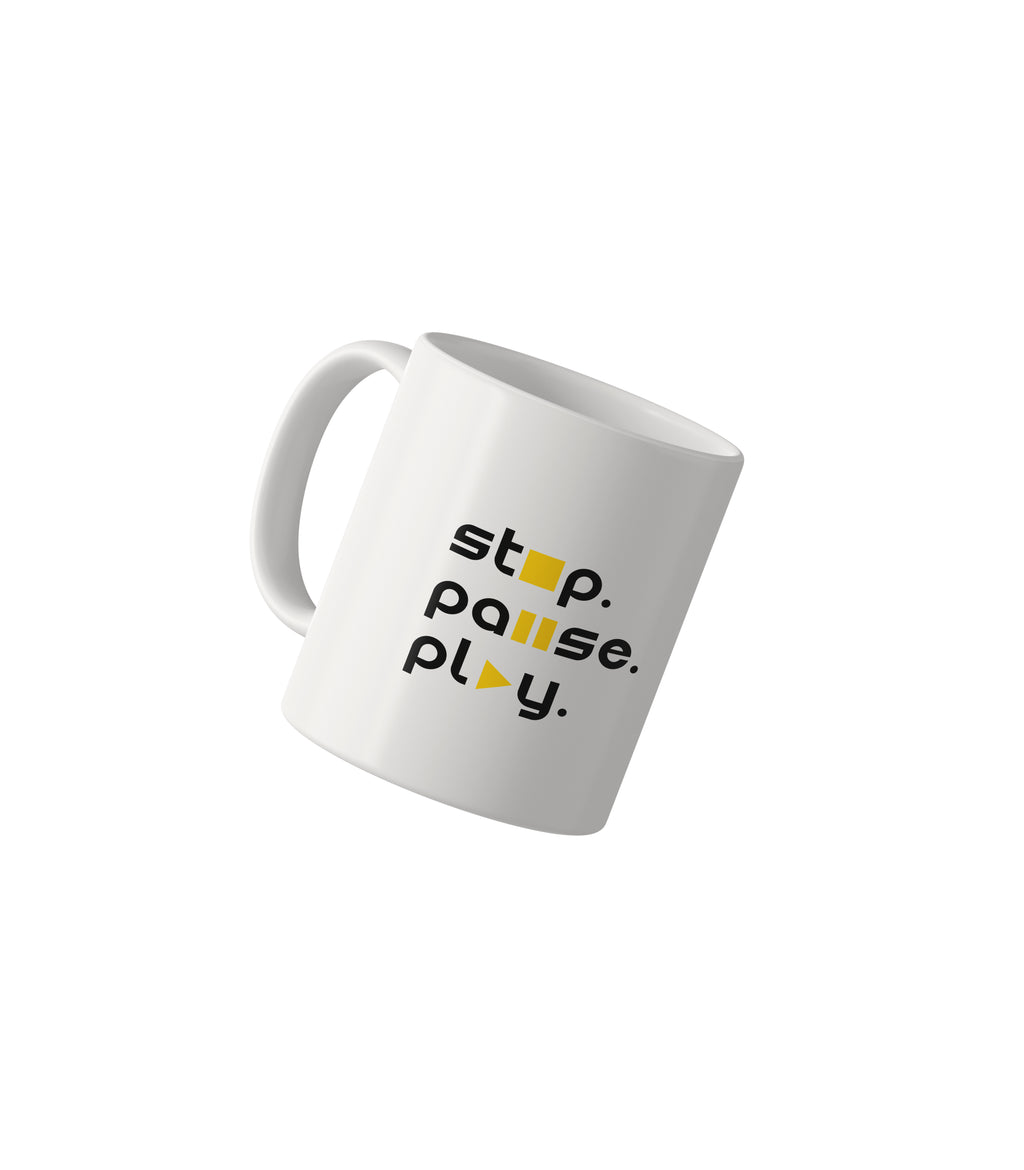 stop. pause. play. Minimalist Mug
