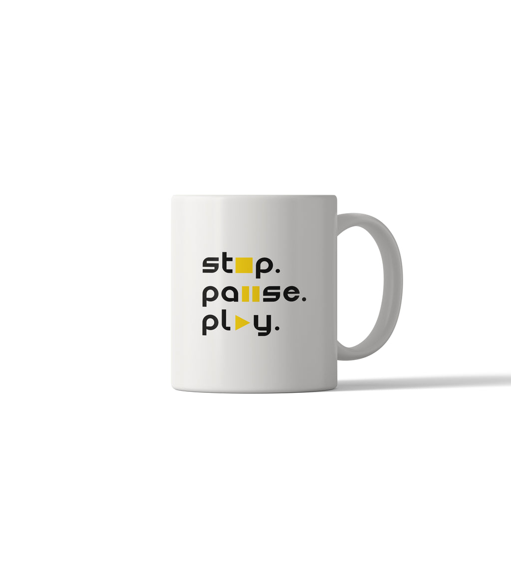 stop. pause. play. Minimalist Mug