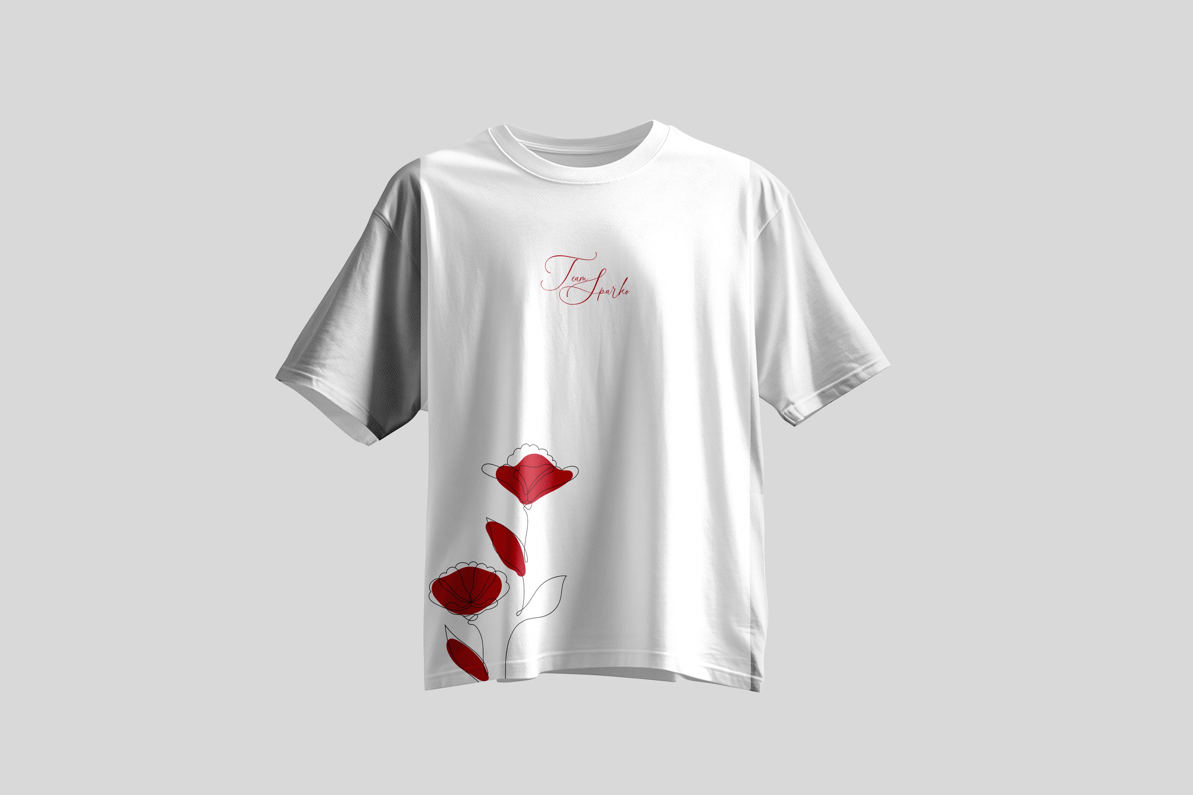 Ruby Red Floral White Oversized Tee