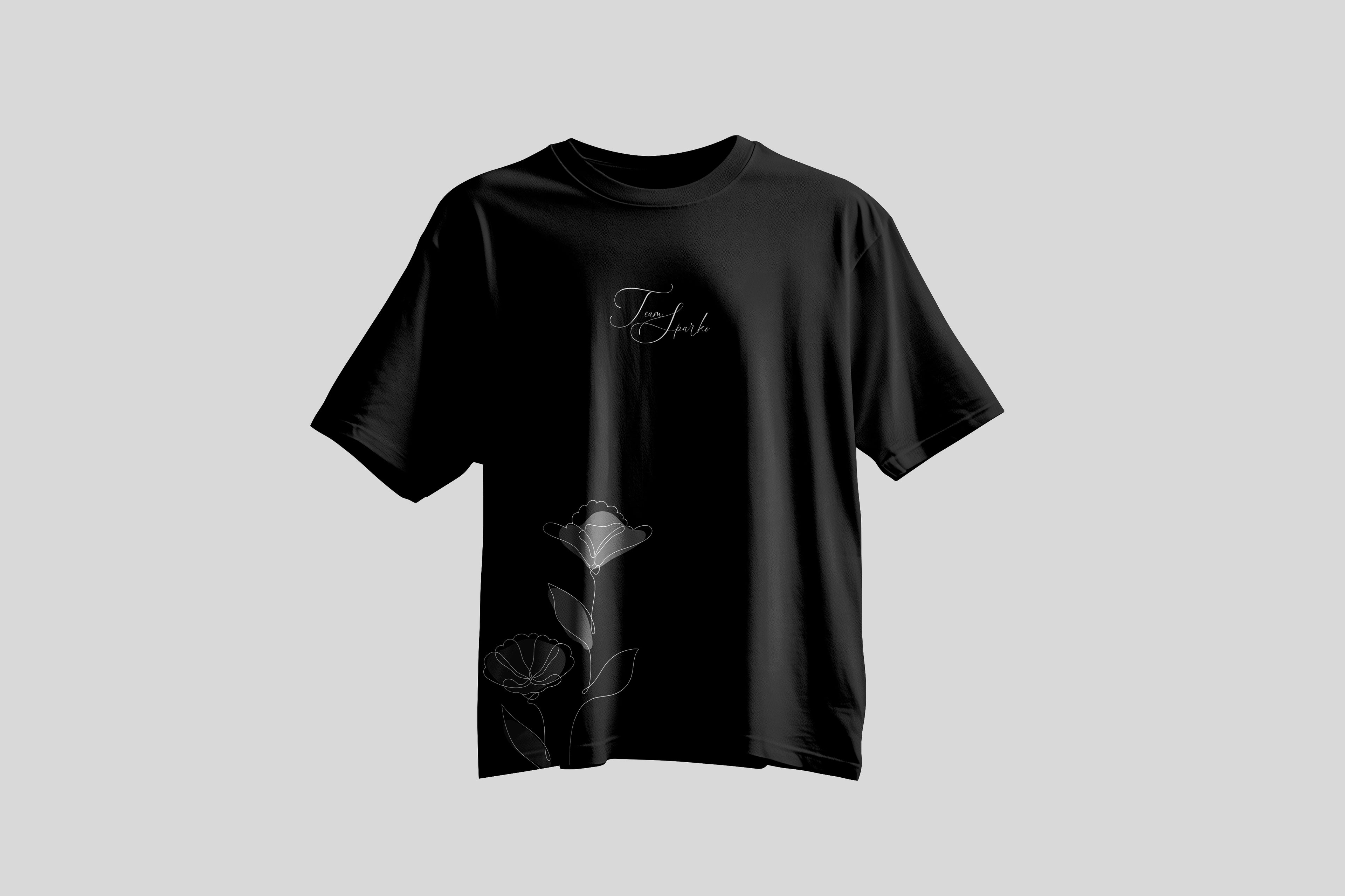 Grey Line Art Black Tee