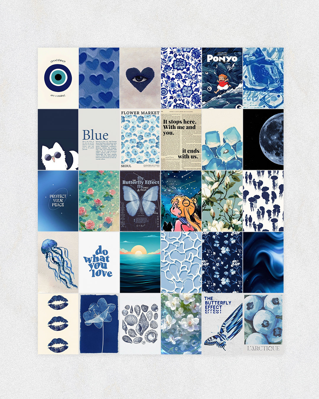Blue Aesthetic Wall Collage Kit