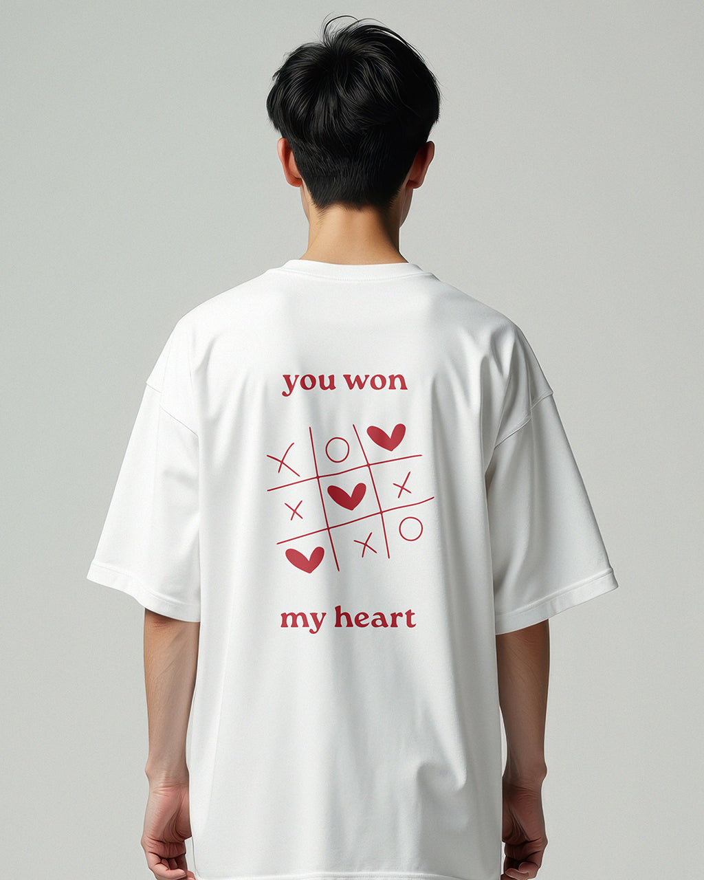 My Heart Tic-Tac-Toe Oversized Tee — Cloud White