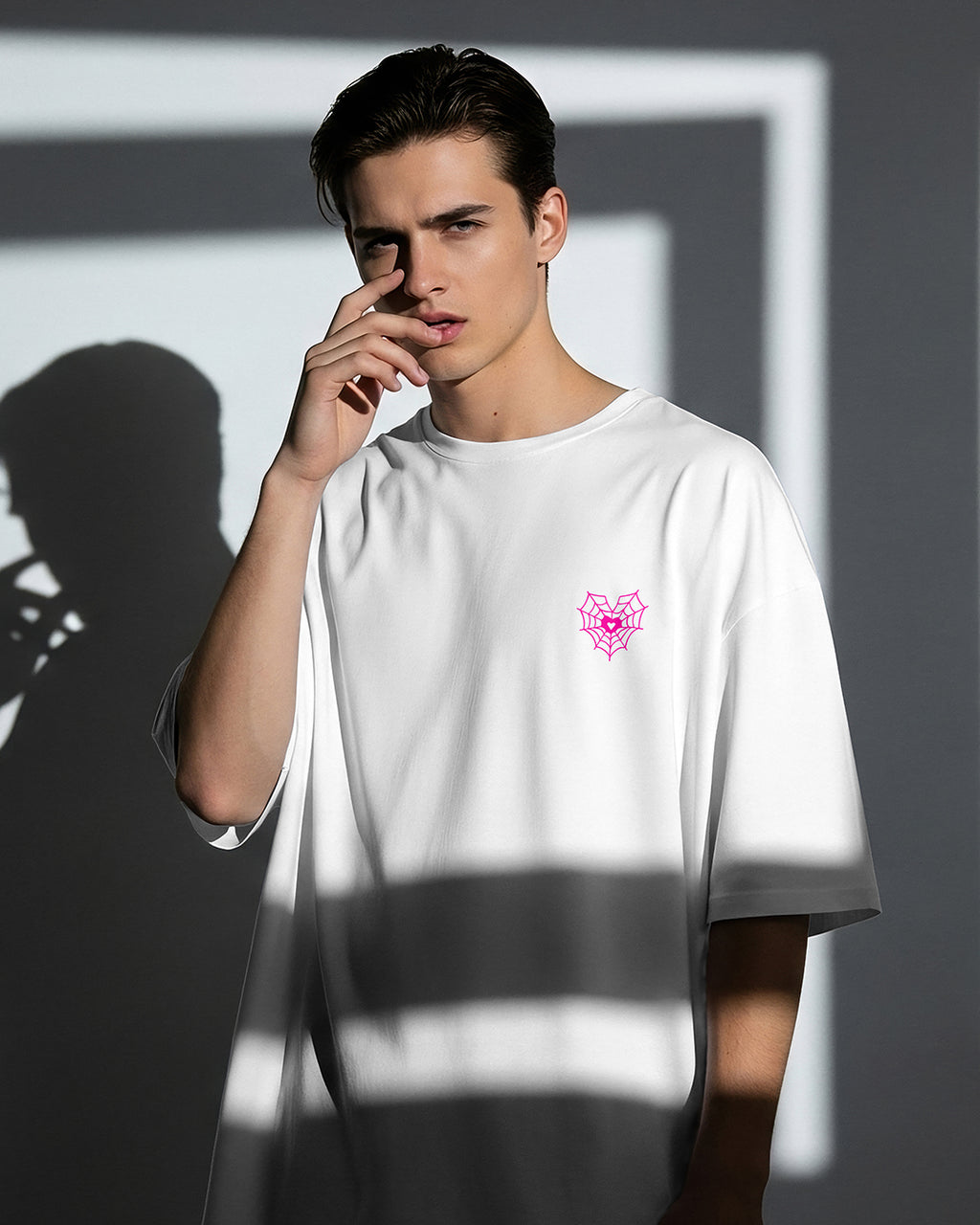 Pink Web Heart Oversized Tee